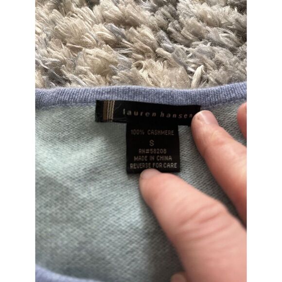 Lauren Hansen 100% Cashmere Cardigan Sz S Colorblock Blue - Picture 2 of 5